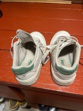 Puma Kids White Sneakers with Green Heel Accent